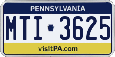 PA license plate MTI3625