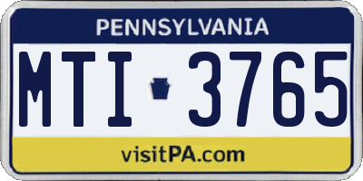 PA license plate MTI3765