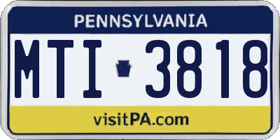 PA license plate MTI3818