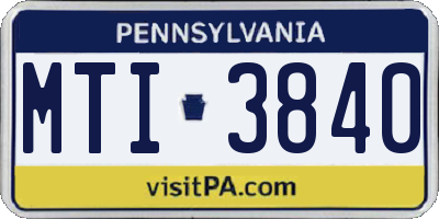 PA license plate MTI3840