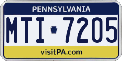 PA license plate MTI7205