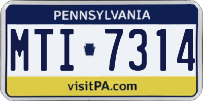 PA license plate MTI7314