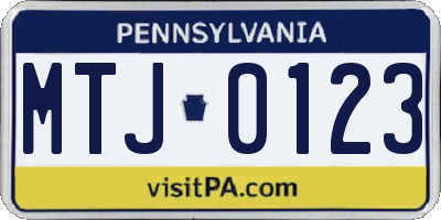 PA license plate MTJ0123