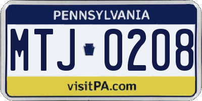 PA license plate MTJ0208