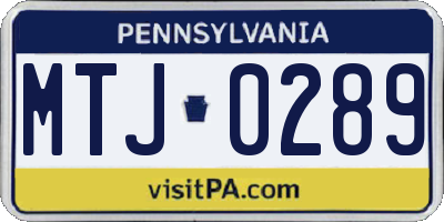 PA license plate MTJ0289