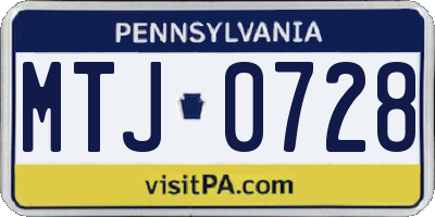 PA license plate MTJ0728