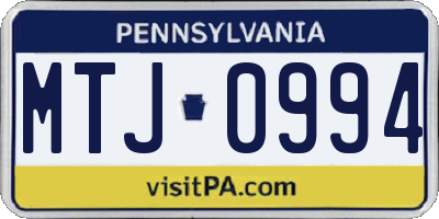 PA license plate MTJ0994