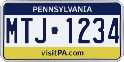 PA license plate MTJ1234