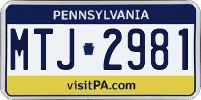 PA license plate MTJ2981