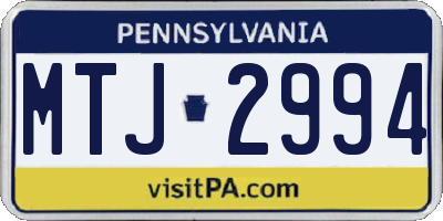 PA license plate MTJ2994