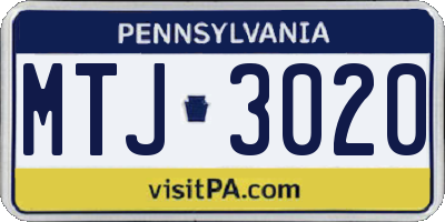 PA license plate MTJ3020