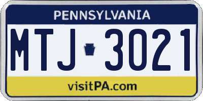 PA license plate MTJ3021