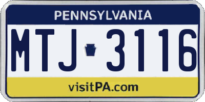 PA license plate MTJ3116