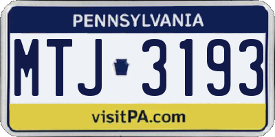PA license plate MTJ3193