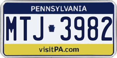 PA license plate MTJ3982
