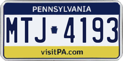 PA license plate MTJ4193