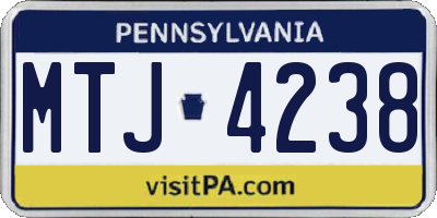 PA license plate MTJ4238