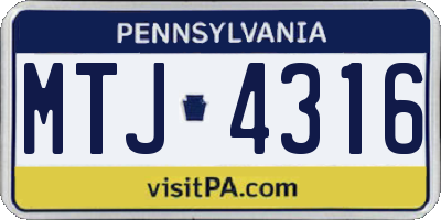 PA license plate MTJ4316