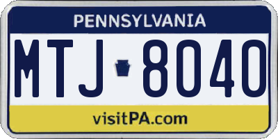 PA license plate MTJ8040