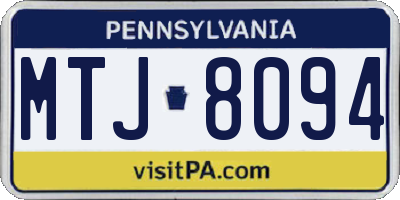 PA license plate MTJ8094