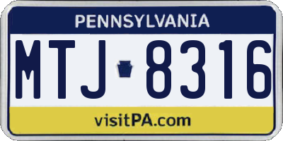 PA license plate MTJ8316