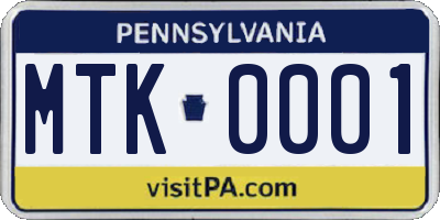 PA license plate MTK0001