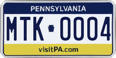 PA license plate MTK0004