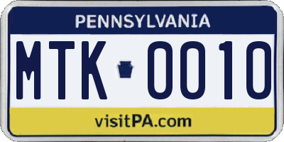 PA license plate MTK0010
