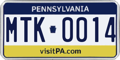 PA license plate MTK0014