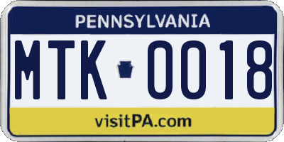 PA license plate MTK0018