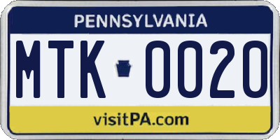 PA license plate MTK0020