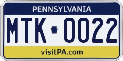 PA license plate MTK0022