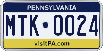 PA license plate MTK0024