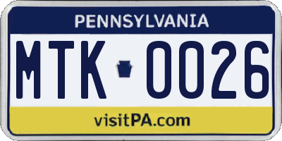 PA license plate MTK0026