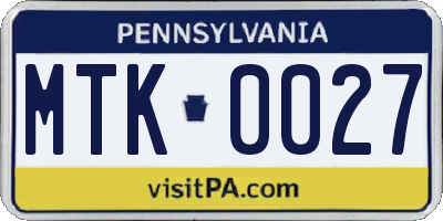 PA license plate MTK0027