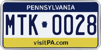 PA license plate MTK0028