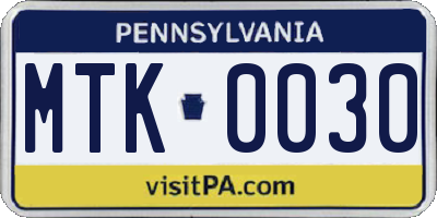 PA license plate MTK0030