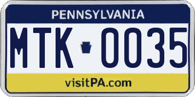 PA license plate MTK0035