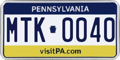 PA license plate MTK0040