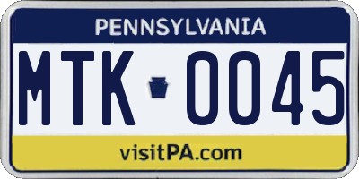 PA license plate MTK0045