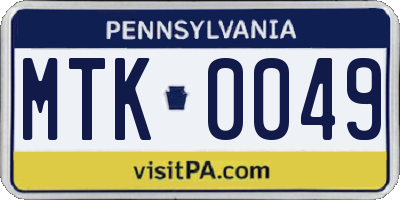 PA license plate MTK0049