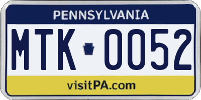 PA license plate MTK0052