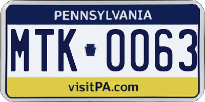 PA license plate MTK0063