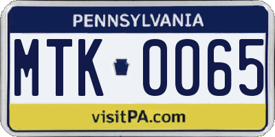 PA license plate MTK0065