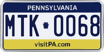 PA license plate MTK0068
