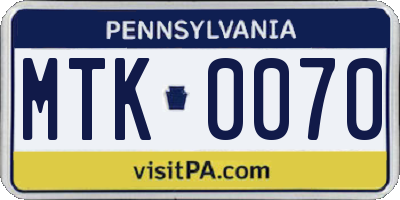 PA license plate MTK0070