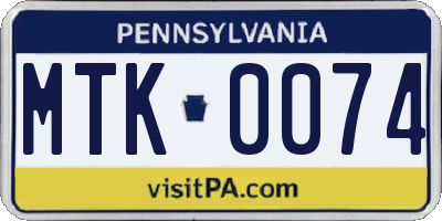 PA license plate MTK0074