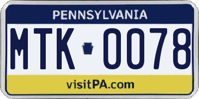 PA license plate MTK0078