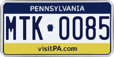 PA license plate MTK0085