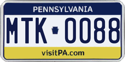 PA license plate MTK0088
